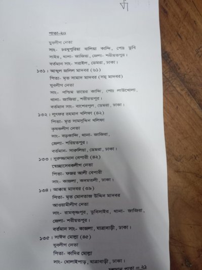 আসামিদের নামের তালিকা