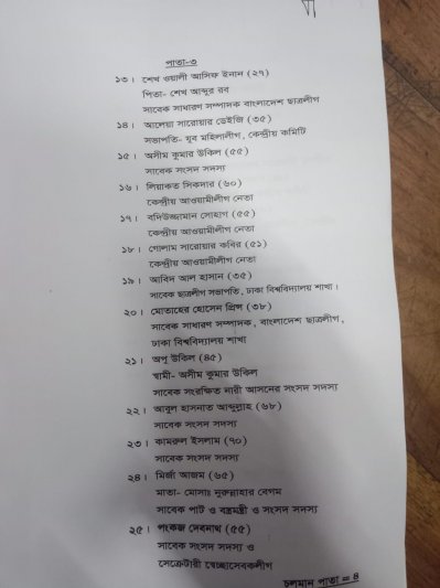 আসামিদের নামের তালিকা