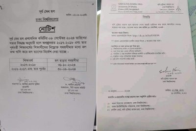 হলে সিট ছাড়া ও নতুন বরাদ্দের নোটিশ