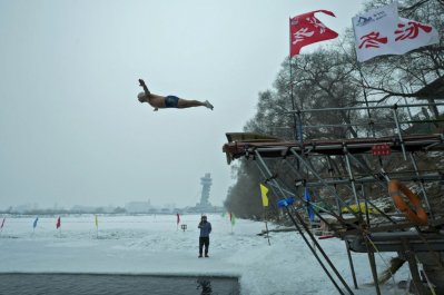 One jump into the water! Photo: AP 