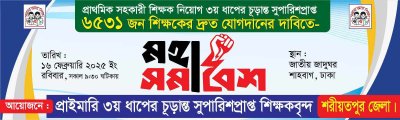 প্রাথমিকের নিয়োগপ্রত্যাশীদের মহাসমাবেশের ব্যানার।