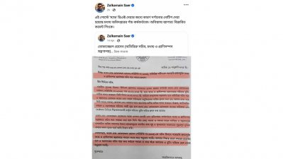 সাংবাদিক জুলকারনাইন সায়ের খানের পোস্টের স্ক্রিন শট