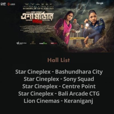 ‘এশা মার্ডার: কর্মফল’ সিনেমার হল লিস্ট