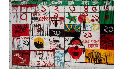 আন্দালনের পক্ষে দেয়াল চিত্র, ছবি: সাজ্জাদ হোসেন