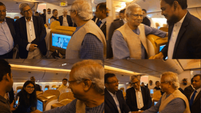 বিমানের ভেতরে রাজনৈতিক নেতাদের সঙ্গে প্রধান উপদেষ্টা