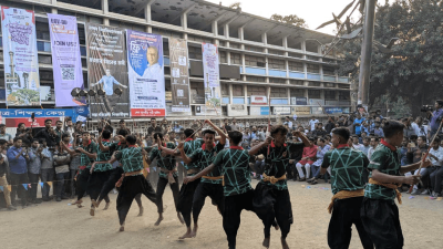 বক্তব্য শেষে লাঠি খেলার মাধ্যমে অনুষ্ঠানটি শুরু হয়