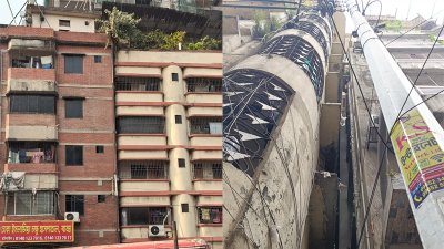 ভুমিকম্পে হেলে পড়েছে ভবন