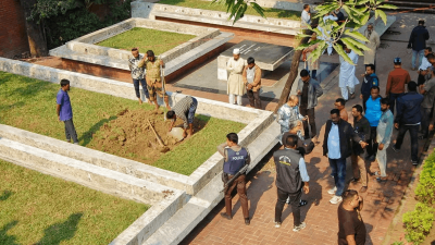 জাতীয় কবির সমাধির পাশে হাদির দাফনের কার্যক্রম চলছে