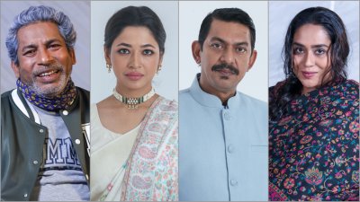 (বাঁ থেকে) মোশাররফ করিম, আজমেরী হক বাঁধন, চঞ্চল চৌধুরী ও জাকিয়া বারী মম (ছবি: বুড়িগঙ্গা টকিজ)