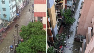 অলিতে-গলিতে পানি। ছবি দুটি যথাক্রমে- জিগাতলা ও গ্রীনরোডের (সংগ্রহ করা)।