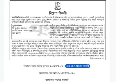 ঢাকা বিশ্ববিদ্যালয়ে একাধিক পদে নিয়োগ, ২ নভেম্বরের মধ্যে আবেদন