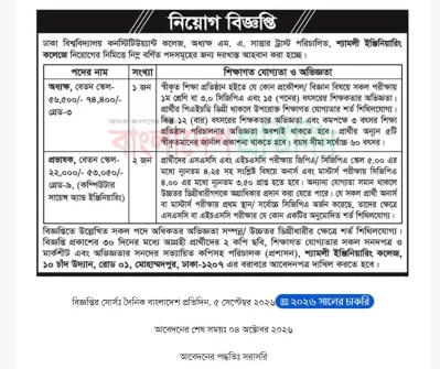 ঢাকা বিশ্ববিদ্যালয়ে একাধিক পদে নিয়োগ, ২ নভেম্বরের মধ্যে আবেদন