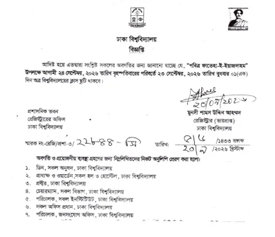 ঢাকার বিশ্ববিদ্যালয়ের বিজ্ঞপ্তি