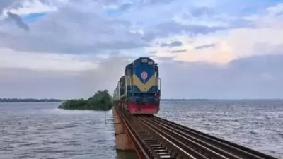 চলন বিলে বুক চিরে ছুটে চলেছে ট্রেন (ছবি: সংগৃহীত)
