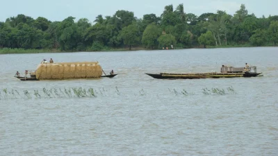 চলন বিলে নৌকায় মালামাল পারাপার (ছবি: সংগৃহীত)