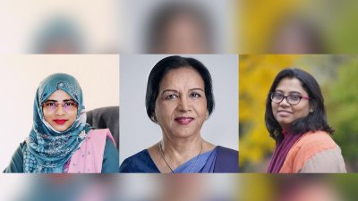 ছবিতে বাম থেকে সালমা সুলতানা, ড. ফেরদৌসী কাদরি ও সায়মা সাবরিনা
