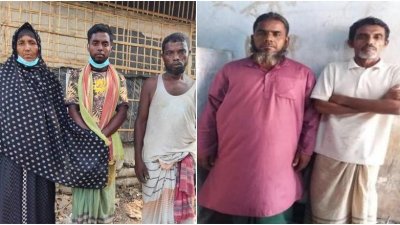 বাম পাশে ভুক্তভোগী পরিবার, ডান পাশে গ্রেফতার দুই মাতব্বর