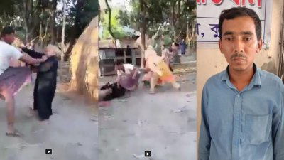দম্পতিকে নির্যাতনের পর গ্রেফতার কামরুল হাসান (ডানে)
