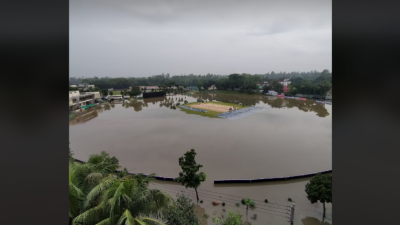 ভারি বৃষ্টিতে বিকেএসপির মাঠ যেন জলাশয়!