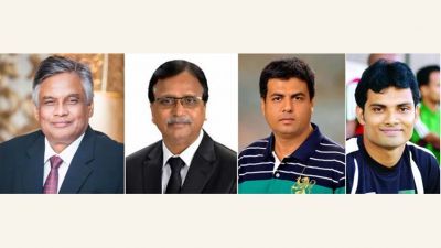 বাঁ থেকে আমানউল্লাহ আমান, আব্দুস সালাম, রফিকুল আলম মজনু ও আমিনুল ইসলাম
