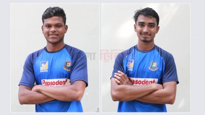 রাকিবুল হাসান ও তানজিম হাসান সাকিব। ছবি: সাজ্জাদ হোসেন