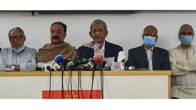 গুলশানে মির্জা ফখরুল ইসলাম আলমগীর, (ডানে) নয়াপল্টনে রুহুল কবির রিজভী