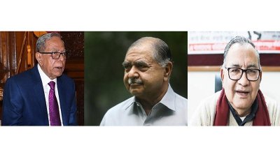 রাষ্ট্রপতি মো. আবদুল হামিদ, গণফোরামের সভাপতি ড. কামাল হোসেন ও সিপিবির সভাপতি মুজাহিদুল ইসলাম সেলিম