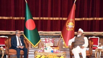 রাষ্ট্রপতি মো. আবদুল হামিদের সঙ্গে সংলাপে  তরিকত ফেডারেশনের চেয়ারম্যান সৈয়দ নজিবুল বশর মাইজভান্ডারী, ছবি: বঙ্গভবন
