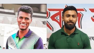 বামে দেশের দ্রুততম মানব মোহাম্মদ ইসমাইল, ডানে লন্ডন প্রবাসী অ্যাথলেট ইমরানুর রহমান।