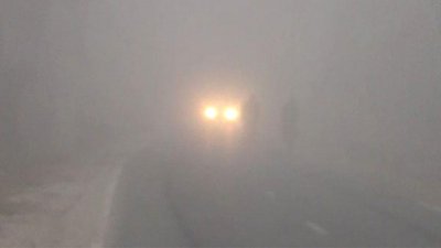 যানবাহনগুলো দিনেও হেডলাইট জ্বালিয়ে ধীরে চলাচল করছে