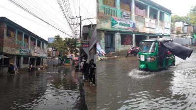 দুই ঘণ্টার বৃষ্টিতে খুলনার সড়কে পানি