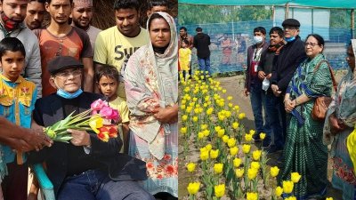 টিউলিপ ফুলের বাগান পরিদর্শনে মির্জা ফখরুল ইসলাম আলমগীর