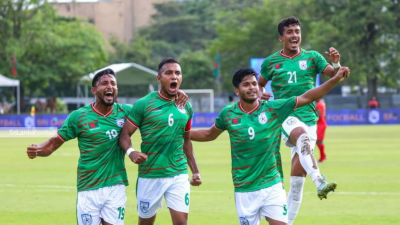 সবশেষ মালদ্বীপের বিপক্ষে গোলের পর বাংলাদেশের উল্লাস।