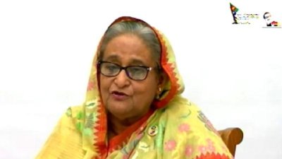প্রধানমন্ত্রী শেখ হাসিনা (বিটিভির ভিডিও থেকে নেওয়া)