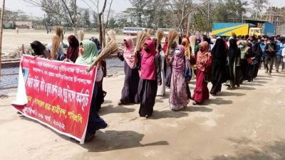 ক্যাম্পাসে ঝাড়ু হাতে বিক্ষোভ মিছিল করেছেন শতাধিক পাবিপ্রবি শিক্ষার্থী