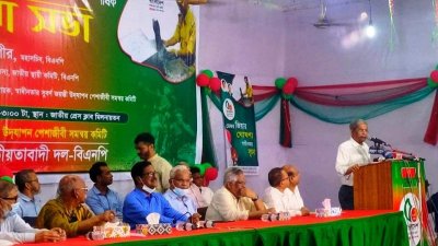 সভায় বক্তৃতা করছেন মির্জা ফখরুল ইসলাম আলমগীর