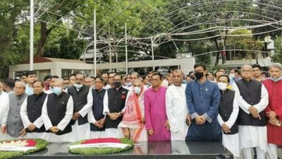 মুজিবনগর দিবস উপলক্ষে বঙ্গবন্ধুর প্রতিকৃতিতে আ. লীগের শ্রদ্ধা
