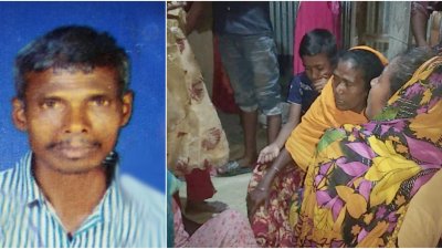 বাঁয়ে নিহত লাল মিয়া, ডানে স্বজনদের আহাজারি