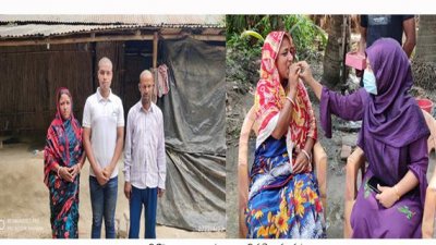 মা-বাবার সঙ্গে কাজল (বাঁয়ে), কাজলের মাকে মিষ্টিমুখ করাচ্ছেন ইউএনও ইরুফা সুলতানা