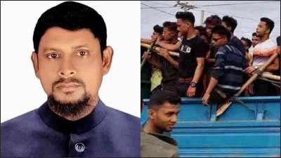 ইউপি চেয়ারম্যান জাকির হোসেন বাদল (বায়ে)