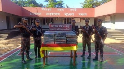 নেত্রকোনা সীমান্তে বিপুল পরিমাণ ভারতীয় শাড়ি জব্দ