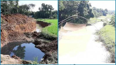 খালে চলছে ড্রেন নির্মাণের কাজ, সরকারি বলে প্রচার