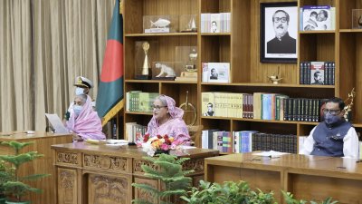 সংবাদ সম্মেলনে প্রধানমন্ত্রী শেখ হাসিনা (ছবি: ফোকাস বাংলা)