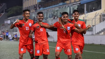 ভুটানকে হারিয়ে বাংলাদেশের উল্লাসের একটি মুহূর্ত।