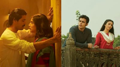 গানের দৃশ্যে শরিফুল রাজ ও মিম (বামে), সিয়াম ও সুমি (ডানে)