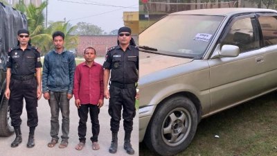 গ্রেফতার দুই আসামি ও জব্দ করা প্রাইভেটকার