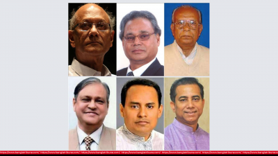 ওপরে নুরুল ইসলাম নাহিদ, আব্দুল মান্নান খান ও  রমেশচন্দ্র সেন। নিচে ডা. মোস্তফা জালাল মহিউদ্দিন, সুজিত রায় নন্দী ও আমিনুল ইসলাম আমিন