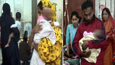 হাসপাতালের শিশু ইউনিটে বেড সংকটের কারণে বাবা-মায়ের কোলে কোলে চলছে শিশুদের চিকিৎসা