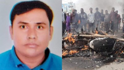 মারা যাওয়া রবিউল ও এলাকাবাসীর বিক্ষোভ