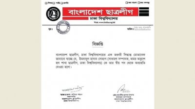 ইমদাদুল হাসান সোহাগকে দায়িত্ব থেকে অব্যাহতি দিয়ে প্রকাশিত বিজ্ঞপ্তি